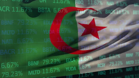 Animation-of-algerian-flag-over-financial-data-processing