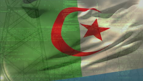 Animation-of-financial-data-processing-over-flag-of-algeria