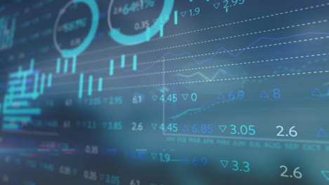 Animation-Der-Börse,-Diagramme-Und-Datenverarbeitung-Auf-Blauem-Hintergrund