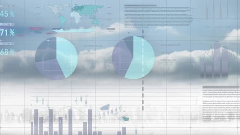 Animation-Von-Diagrammen-Zur-Datenverarbeitung-über-Bewölktem-Himmel-Und-Stadtbild