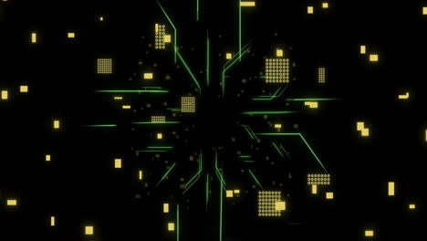Animation-of-circuit-board-with-data-processing-over-black-background
