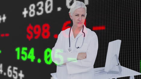 Animation-of-financial-data-processing-caucasian-female-doctor