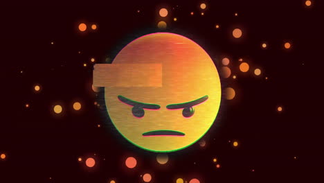Animation-Eines-Wütenden-Emoji-Symbols-über-Leuchtenden-Lichtern-Auf-Dunklem-Hintergrund