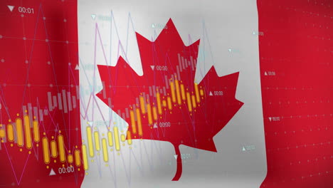 Animation-of-graphs-and-data-processing-over-flag-of-canada