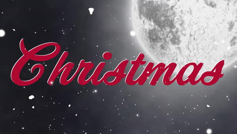 Animation-Von-Weihnachtstext-Und-Schnee,-Der-über-Den-Mond-Auf-Grauem-Hintergrund-Fällt