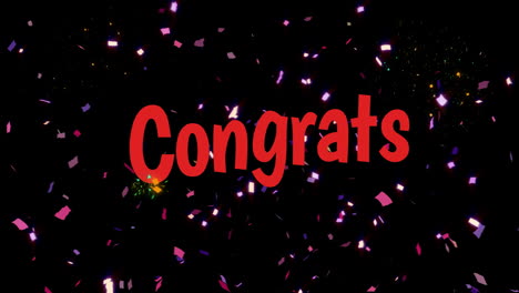 Animation-of-congrats-text-in-red-and-falling-confetti-on-black-background