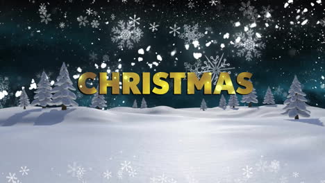 Animation-Von-Weihnachtstext-über-Winterlandschaft-Und-Schneebedecktem-Hintergrund
