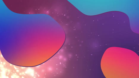 Animation-of-blue-and-orange-blobs-over-hot-sparks-on-purple-smoky-background