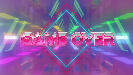Animation-of-game-over-text-over-neon-pattern-background