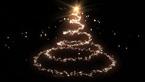 Animation-of-light-trails-forming-christmas-tree-on-black-background