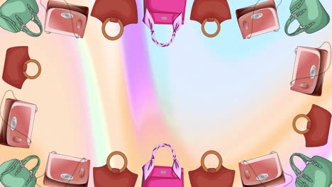 Animation-of-colourful-bags-with-copy-space-on-colourful-background