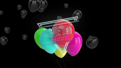 Animation-of-we're-hiring-neon-text-and-ballons