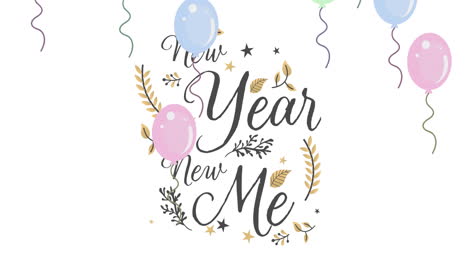 Animation-of-new-year-new-me-text-and-balloons-on-white-background