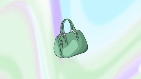 Animation-Einer-Grünen-Handtasche-Auf-Buntem-Hintergrund