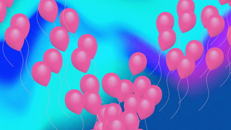 Animation-Von-Rosa-Luftballons,-Die-über-Einem-Abstrakten-Blauen-Hintergrund-Schweben