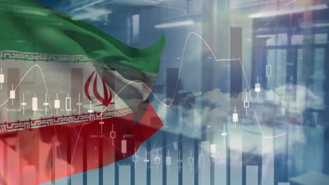 Animation-Der-Statistik-Und-Finanzdatenverarbeitung-über-Der-Flagge-Des-Iran
