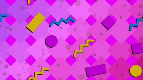 Animation-Von-Punkten-Und-Abstrakten-Formen,-Die-Sich-Auf-Violettem-Hintergrund-Bewegen