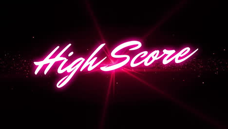 Animation-of-pink-neon-high-score-text-over-glowing-light-on-black-background