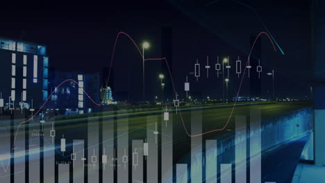 Animation-Der-Finanzdatenverarbeitung-über-Der-Stadt