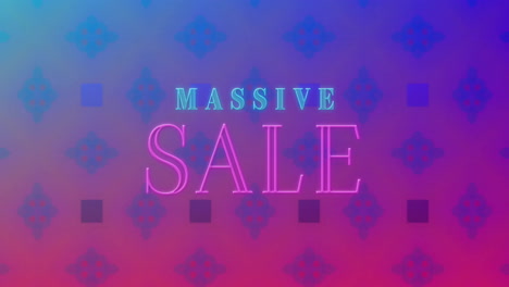 Animation-of-massive-sale-text-over-blue-and-pink-neon-squares