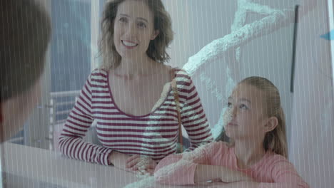 Animation-of-dna-strand-and-data-processing-over-caucasian-mother-with-girl-patient