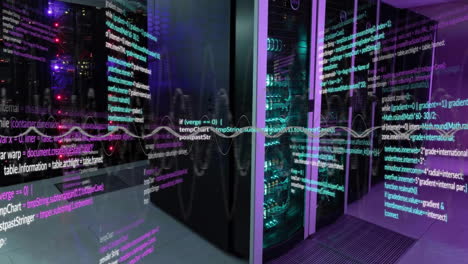 Animation-of-layers-of-data-processing-on-interface-screens-over-computer-server-room