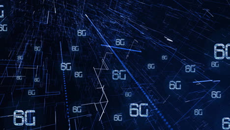 Animation-Von-6g-Text-Und-Verbindungsnetzwerk-Auf-Dunklem-Hintergrund