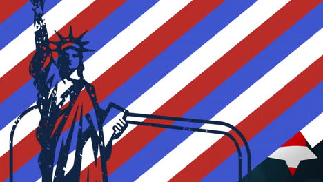 Animation-of-stripes-and-stars-coloured-with-flag-of-usa-over-statue-of-liberty