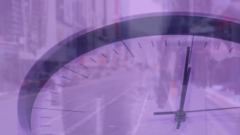 Animation-of-clock-ticking-over-city-background