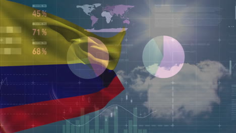 Animation-Der-Finanzdatenverarbeitung-über-Der-Flagge-Kolumbiens
