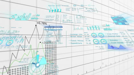 Animation-Der-Verarbeitung-Finanzieller-Daten-über-Ein-Raster-Auf-Weißem-Hintergrund