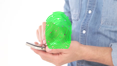 Animation-of-fingerprint-over-caucasian-man-using-smartphone