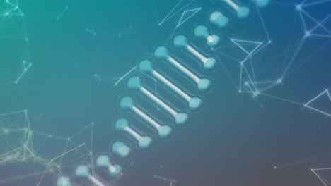 Animation-Eines-DNA-Strangs-Und-Wissenschaftlicher-Datenverarbeitung-über-Verbindungen-Auf-Blauem-Hintergrund