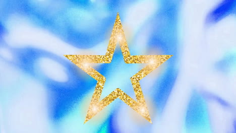 Animation-of-golden-star-over-shapes-on-blue-background