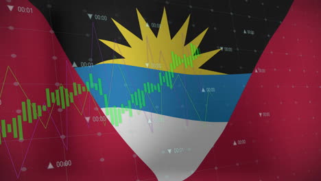 Animation-of-graphs-processing-data-over-flag-of-antigua-and-barbuda