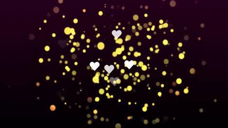 Animation-of-heart-shapes-with-circles-floating-against-black-background