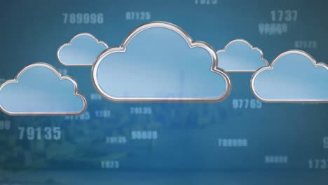 Animation-of-clouds-and-numbers-over-blue-background