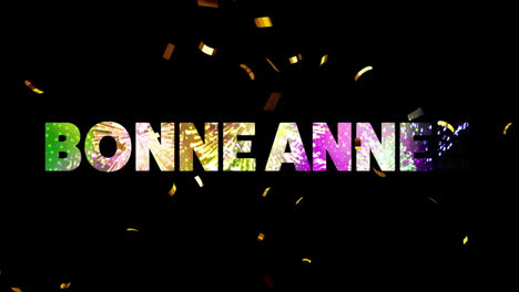 Animation-of-bonne-annee-text-and-confetti-on-black-background