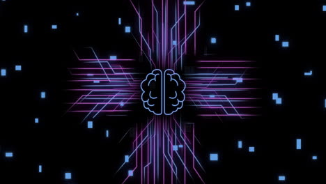 Animation-Des-KI-Gehirns,-Platine-Mit-Datenverarbeitung-Auf-Schwarzem-Hintergrund