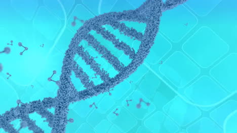 Animation-Eines-DNA-Strangs-über-Quadraten-Auf-Blauem-Hintergrund