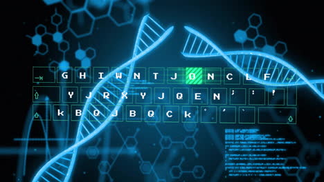 Animation-Von-DNA-Strängen,-Datenverarbeitung-Auf-Schwarzem-Hintergrund