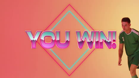 Animation-Von-„You-Win“-Text-über-Neonmuster-Und-Kaukasischem-Footballspieler