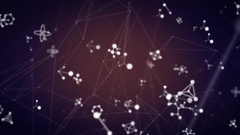 Animation-Von-Molekülen-Und-Verbindungsnetzwerken-Auf-Dunklem-Hintergrund