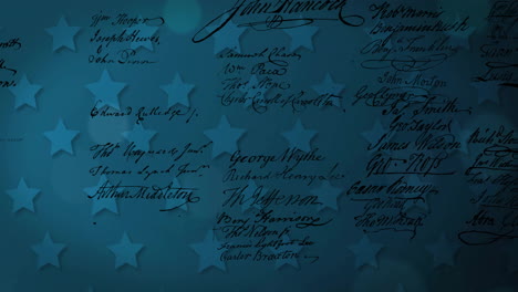 Animation-of-stars-of-american-flag-and-declaration-of-independence-on-blue-background