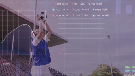Animation-Der-Verarbeitung-Finanzieller-Daten-über-Einer-Kaukasischen-Fußballspielerin-Auf-Dem-Feld
