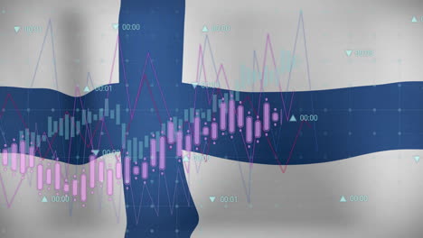 Animation-Von-Diagrammen-Zur-Datenverarbeitung-über-Der-Flagge-Finnlands