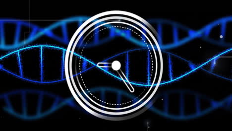 Animation-Einer-Sich-Bewegenden-Uhr-über-DNA-Strängen-Auf-Schwarzem-Hintergrund