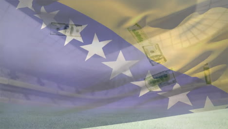 Animation-of-flag-of-bosna-and-hercegovina-over-american-dollar-bills