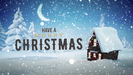 Animation-of-have-a-merry-christmas-text-and-snow-falling-over-winter-scenery
