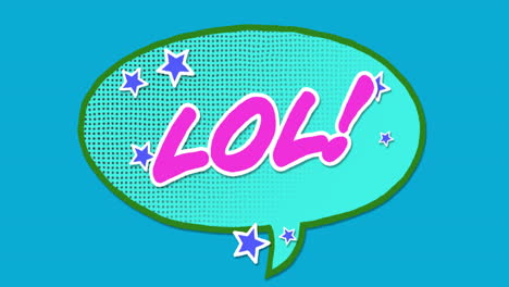 Animation-of-speech-bubble-with-lol-text-on-blue-background